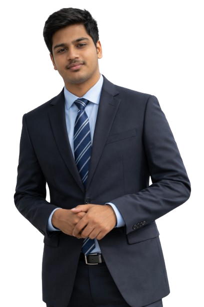 Portrait of Lakshya Badjatya in a navy suit